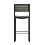 English Elm Commercial Grade Commercial Grade Bar Height Stool, All-Weather Outdoor Bar Stool with Faux Wood Poly Resin Slats and Aluminum Frame,