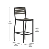 English Elm Commercial Grade Commercial Grade Bar Height Stool, All-Weather Outdoor Bar Stool with Faux Wood Poly Resin Slats and Aluminum Frame,