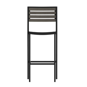 English Elm Commercial Grade Commercial Grade Bar Height Stool, All-Weather Outdoor Bar Stool with Faux Wood Poly Resin Slats and Aluminum Frame,