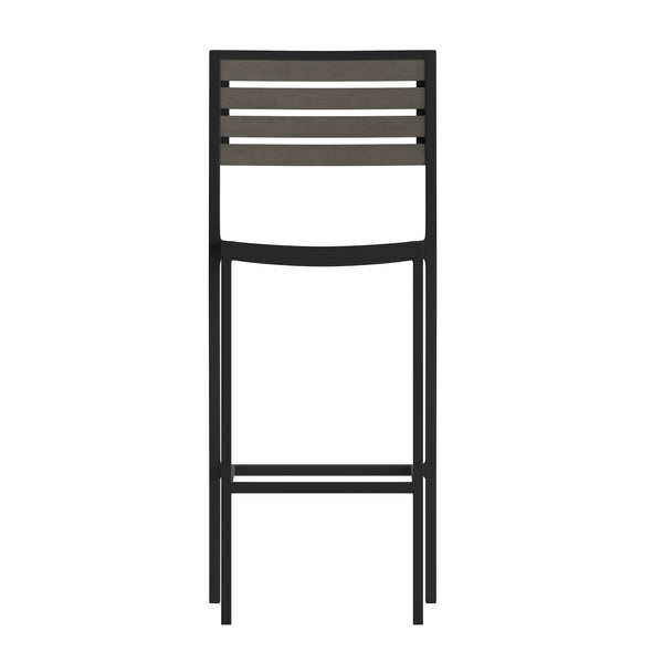 English Elm Commercial Grade Commercial Grade Bar Height Stool, All-Weather Outdoor Bar Stool with Faux Wood Poly Resin Slats and Aluminum Frame,