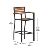 English Elm Commercial Grade Commercial Grade Bar Height Stool with Arms, All-Weather Outdoor Bar Stool with Faux Wood Poly Resin Slats and Aluminum Frame,