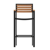 English Elm Commercial Grade Commercial Grade Bar Height Stool with Arms, All-Weather Outdoor Bar Stool with Faux Wood Poly Resin Slats and Aluminum Frame,