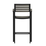 English Elm Commercial Grade Commercial Grade Bar Height Stool with Arms, All-Weather Outdoor Bar Stool with Faux Wood Poly Resin Slats and Aluminum Frame,