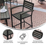 English Elm Commercial Grade Commercial Grade Bar Height Stool with Arms, All-Weather Outdoor Bar Stool with Faux Wood Poly Resin Slats and Aluminum Frame,