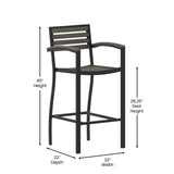 English Elm Commercial Grade Commercial Grade Bar Height Stool with Arms, All-Weather Outdoor Bar Stool with Faux Wood Poly Resin Slats and Aluminum Frame,