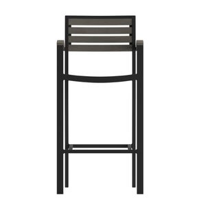English Elm Commercial Grade Commercial Grade Bar Height Stool with Arms, All-Weather Outdoor Bar Stool with Faux Wood Poly Resin Slats and Aluminum Frame,