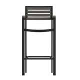 English Elm Commercial Grade Commercial Grade Bar Height Stool with Arms, All-Weather Outdoor Bar Stool with Faux Wood Poly Resin Slats and Aluminum Frame,