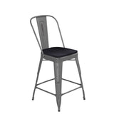 English Elm Commercial Grade 24'' High Clear Coated Indoor Counter Height Stool with Back and Black Poly Resin Wood Seat