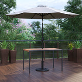 English Elm Commercial Grade 3 Piece Outdoor Patio Table Set - 30" x 48" Synthetic Teak Patio Table with Umbrella and Base