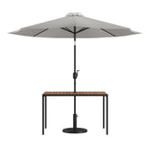 English Elm Commercial Grade 3 Piece Outdoor Patio Table Set - 30" x 48" Synthetic Teak Patio Table with Umbrella and Base