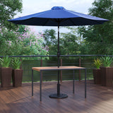 English Elm Commercial Grade 3 Piece Outdoor Patio Table Set - 30" x 48" Synthetic Teak Patio Table with Umbrella and Base