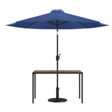 English Elm Commercial Grade 3 Piece Outdoor Patio Table Set - 30" x 48" Synthetic Teak Patio Table with Umbrella and Base