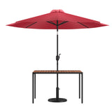 English Elm Commercial Grade 3 Piece Outdoor Patio Table Set - 30" x 48" Synthetic Teak Patio Table with Umbrella and Base