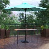 English Elm Commercial Grade 3 Piece Outdoor Patio Table Set - 30" x 48" Synthetic Teak Patio Table with Umbrella and Base