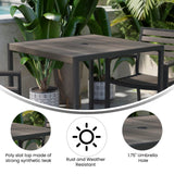 English Elm Commercial Grade Outdoor Dining Table with Synthetic Poly Slats - 35" Square Steel Framed Restaurant Table with Umbrella Hole