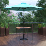 English Elm Commercial Grade 3 Piece Outdoor Patio Table Set - 35" Square Synthetic Teak Patio Table with Umbrella and Base