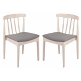 English Elm Commercial Grade - Set of 2 Commercial Grade Solid Wood Antique Dining Chairs with Curved Spindle Backrests and Beige Vinyl Seats