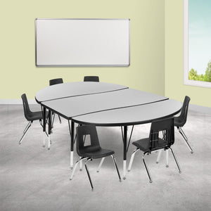 English Elm Commercial Grade 76" Oval Wave Flexible Laminate Activity Table Set with 12" Student Stack Chairs, /Black