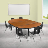 English Elm Commercial Grade 76" Oval Wave Flexible Laminate Activity Table Set with 12" Student Stack Chairs, /Black