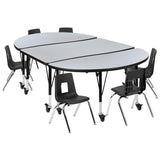 English Elm Commercial Grade Mobile 76" Oval Wave Flexible Laminate Activity Table Set with 12" Student Stack Chairs, /Black