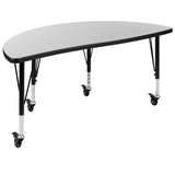 English Elm Commercial Grade Mobile 76" Oval Wave Flexible Laminate Activity Table Set with 12" Student Stack Chairs, /Black