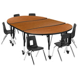 English Elm Commercial Grade Mobile 76" Oval Wave Flexible Laminate Activity Table Set with 12" Student Stack Chairs, /Black