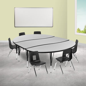 English Elm Commercial Grade 86" Oval Wave Flexible Laminate Activity Table Set with 12" Student Stack Chairs, /Black