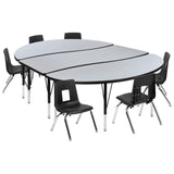 English Elm Commercial Grade 86" Oval Wave Flexible Laminate Activity Table Set with 12" Student Stack Chairs, /Black