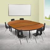 English Elm Commercial Grade 86" Oval Wave Flexible Laminate Activity Table Set with 12" Student Stack Chairs, /Black