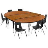 English Elm Commercial Grade 86" Oval Wave Flexible Laminate Activity Table Set with 12" Student Stack Chairs, /Black