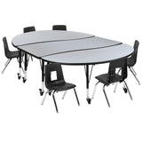 English Elm Commercial Grade Mobile 86" Oval Wave Flexible Laminate Activity Table Set with 12" Student Stack Chairs, /Black