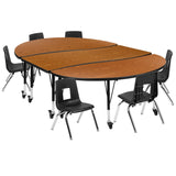 English Elm Commercial Grade Mobile 86" Oval Wave Flexible Laminate Activity Table Set with 12" Student Stack Chairs, /Black