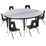 English Elm Commercial Grade 47.5" Circle Wave Flexible Laminate Activity Table Set with 12" Student Stack Chairs, /Black