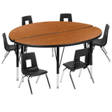 English Elm Commercial Grade 47.5" Circle Wave Flexible Laminate Activity Table Set with 12" Student Stack Chairs, /Black