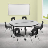 English Elm Commercial Grade Mobile 47.5" Circle Wave Flexible Laminate Activity Table Set with 12" Student Stack Chairs, /Black