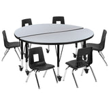 English Elm Commercial Grade Mobile 47.5" Circle Wave Flexible Laminate Activity Table Set with 12" Student Stack Chairs, /Black