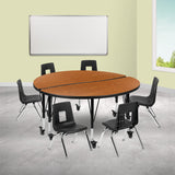 English Elm Commercial Grade Mobile 47.5" Circle Wave Flexible Laminate Activity Table Set with 12" Student Stack Chairs, /Black