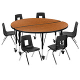 English Elm Commercial Grade Mobile 47.5" Circle Wave Flexible Laminate Activity Table Set with 12" Student Stack Chairs, /Black