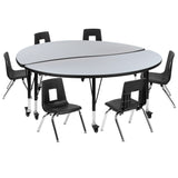 English Elm Commercial Grade Mobile 60" Circle Wave Flexible Laminate Activity Table Set with 12" Student Stack Chairs, /Black