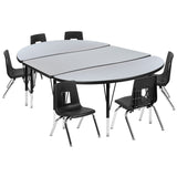 English Elm Commercial Grade 76" Oval Wave Flexible Laminate Activity Table Set with 14" Student Stack Chairs, /Black