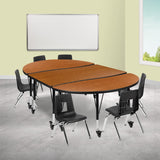 English Elm Commercial Grade Mobile 76" Oval Wave Flexible Laminate Activity Table Set with 14" Student Stack Chairs, /Black