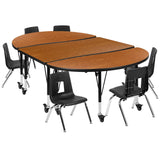 English Elm Commercial Grade Mobile 76" Oval Wave Flexible Laminate Activity Table Set with 14" Student Stack Chairs, /Black