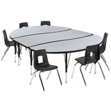 English Elm Commercial Grade 86" Oval Wave Flexible Laminate Activity Table Set with 14" Student Stack Chairs, /Black