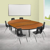 English Elm Commercial Grade 86" Oval Wave Flexible Laminate Activity Table Set with 14" Student Stack Chairs, /Black