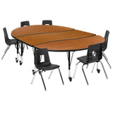 English Elm Commercial Grade Mobile 86" Oval Wave Flexible Laminate Activity Table Set with 14" Student Stack Chairs, /Black