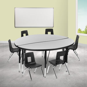 English Elm Commercial Grade 47.5" Circle Wave Flexible Laminate Activity Table Set with 14" Student Stack Chairs, /Black