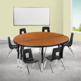 English Elm Commercial Grade 47.5" Circle Wave Flexible Laminate Activity Table Set with 14" Student Stack Chairs, /Black