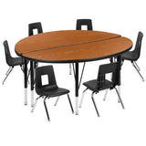 English Elm Commercial Grade 47.5" Circle Wave Flexible Laminate Activity Table Set with 14" Student Stack Chairs, /Black