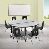 English Elm Commercial Grade Mobile 47.5" Circle Wave Flexible Laminate Activity Table Set with 14" Student Stack Chairs, /Black