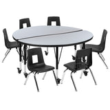 English Elm Commercial Grade Mobile 47.5" Circle Wave Flexible Laminate Activity Table Set with 14" Student Stack Chairs, /Black